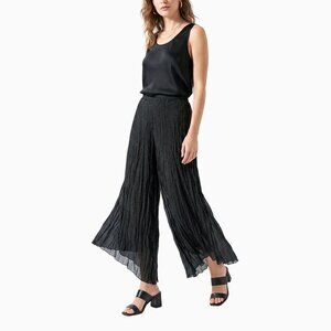 Vtg Mandee Metallic Plissé Pants S Wide-Leg Pleated Black Sheer Flowy Y2K Hippie